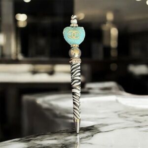 Zebra Print Fashion Pen with Blue Heart Top